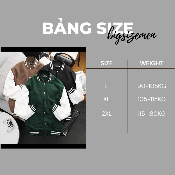 BIGSIZE - Áo khoác BB - Boiz 2 lớp bomber nỉ varity form bigsize 90kg - 130kg - Trơn
