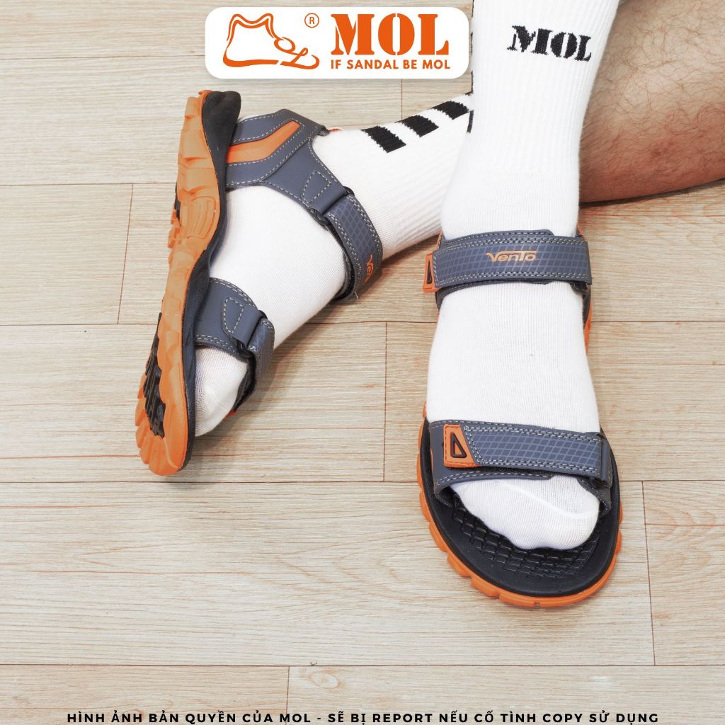 Giày sandal nam Vento 2 quai ngang NV8601BO màu xám phối cam