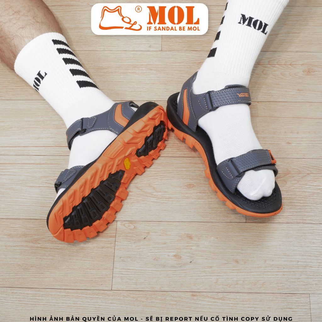 Giày sandal nam Vento 2 quai ngang NV8601BO màu xám phối cam