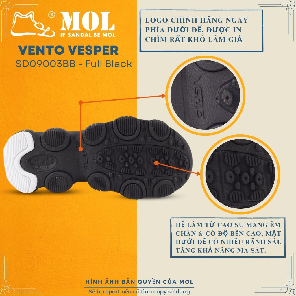 Giày sandal nữ Vento Vesper 2 quai ngang SD09003BB màu đen full