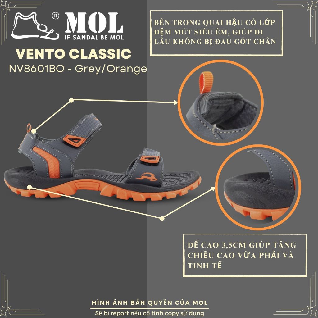 Giày sandal nam Vento 2 quai ngang NV8601BO màu xám phối cam
