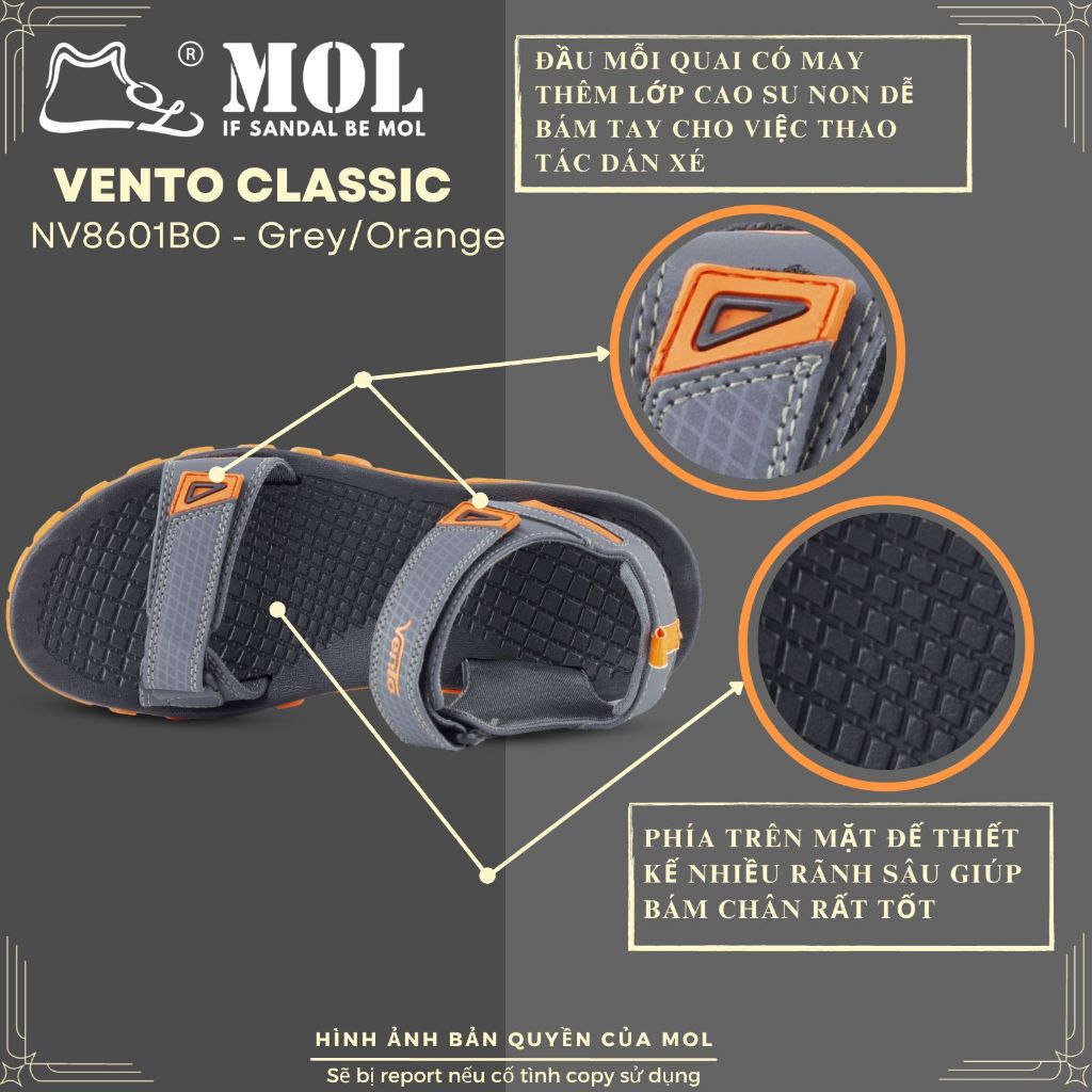 Giày sandal nam Vento 2 quai ngang NV8601BO màu xám phối cam