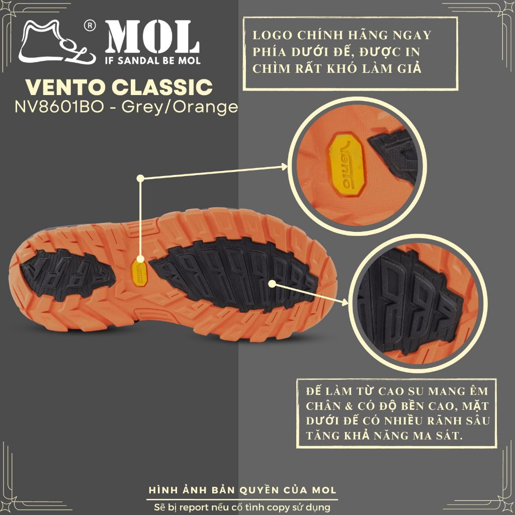 Giày sandal nam Vento 2 quai ngang NV8601BO màu xám phối cam