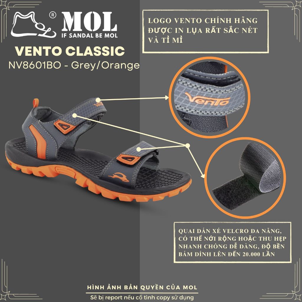 Giày sandal nam Vento 2 quai ngang NV8601BO màu xám phối cam
