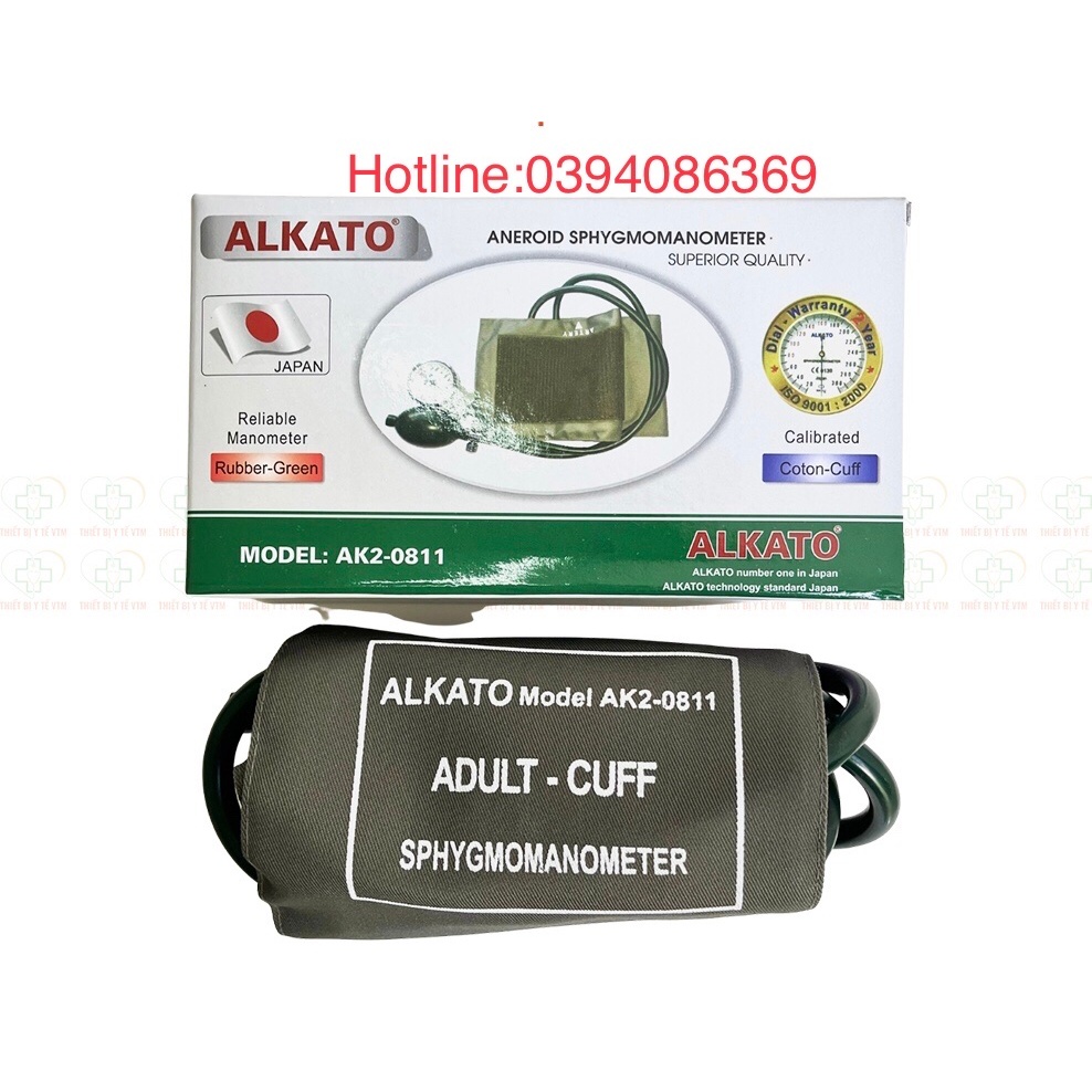 Bộ máy đo huyết áp cơ ALkato bằng quả bóp và đai quấn bắp tay, và Ống nghe Alkato - Nhập khẩu từ Nhật Bản