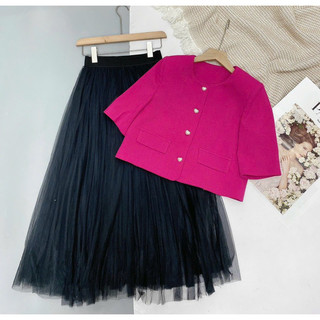 Áo dạ tweed cúc ngọc