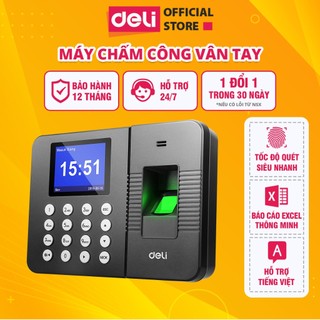 Máy Chấm Công DELI Vân Tay Nhận Diện Gương Mặt Tiếng Việt Màn Hình 2.4" Báo Cáo Excel Bảo Hành 1 Năm