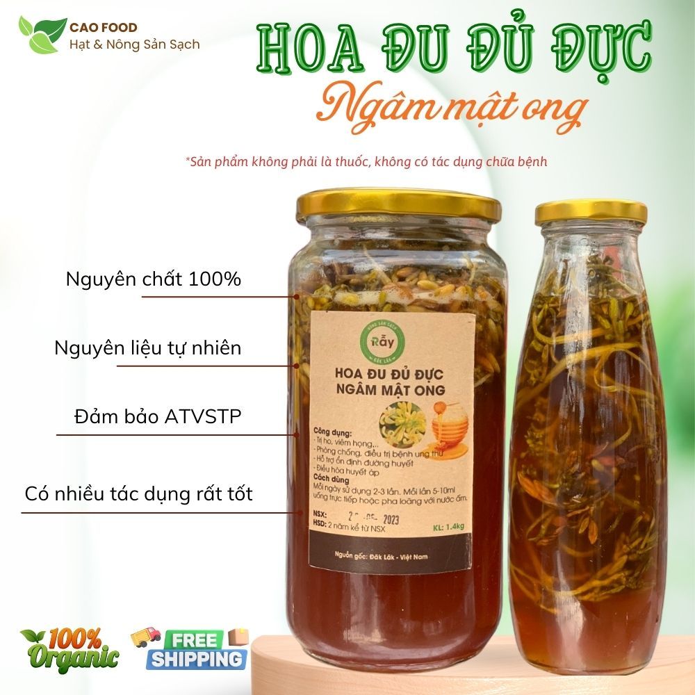 Mật ong ngâm hoa đu đủ đực CAO FOOD nguyên chất tự nhiên - vị ngọt vừa phải, dùng vừa thơm và ngon, rất dễ uống