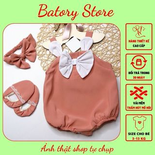 Body cho bé gái sơ sinh 1 tuổi từ 4-12 kg Tai thỏ màu hồng nơ trắng TẶNG KÈM Băng Đô, Vớ Đồ Đầy Tháng NX13