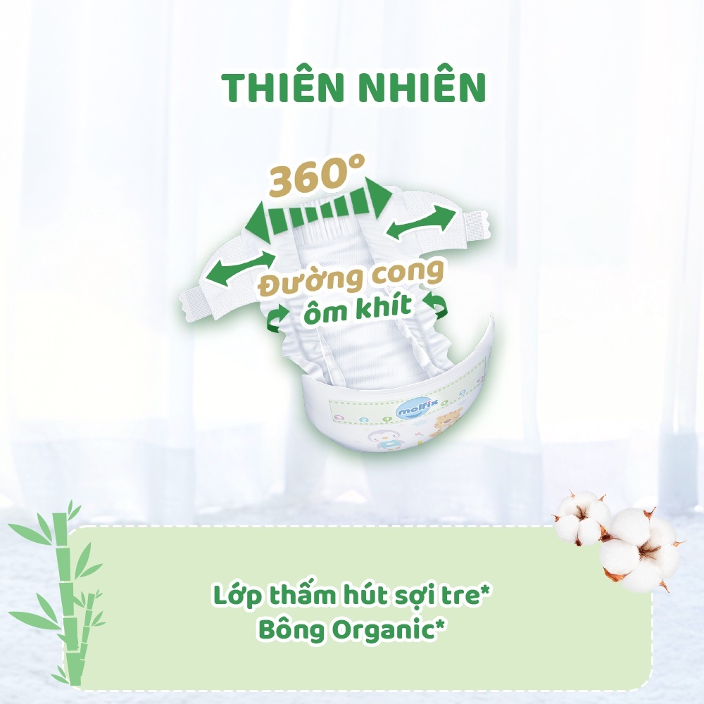 [TẶNG QUÀ SL CÓ HẠN] Tã/bỉm dán sơ sinh Molfix Thiên nhiên Jumbo Newborn (dưới 5kg) - C1 - Gói 72+8 miếng