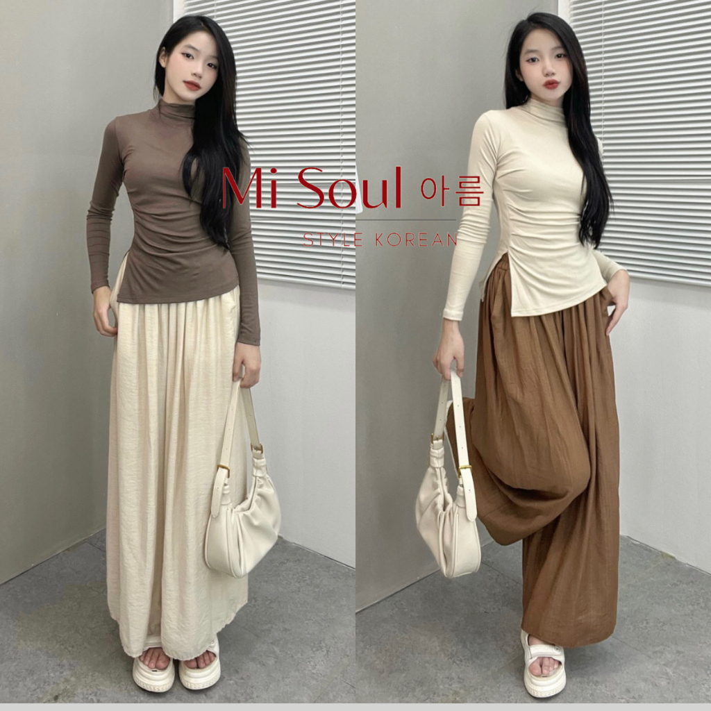 Áo Thun Dài Tay Nữ Cổ 3 Phân Nhúm Sườn Xẻ Tà BigSize Pastel, Áo Thun Nữ Dài Tay Xẻ Tà BigSize Pastel 222