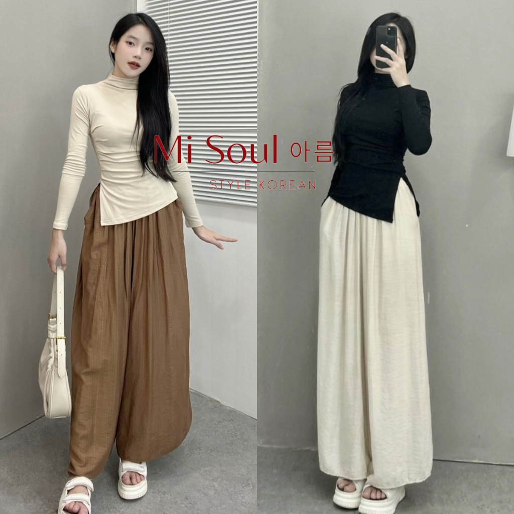 Áo Thun Dài Tay Nữ Cổ 3 Phân Nhúm Sườn Xẻ Tà BigSize Pastel, Áo Thun Nữ Dài Tay Xẻ Tà BigSize Pastel 222