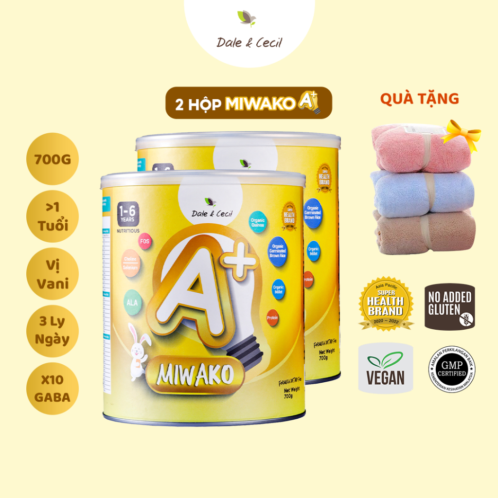 Sữa Công Thức Hạt Thực Vật Hữu Cơ MIWAKO A+ 700gr x 2 Hộp Vị Vani (1.4kg) - Miwako Việt Nam