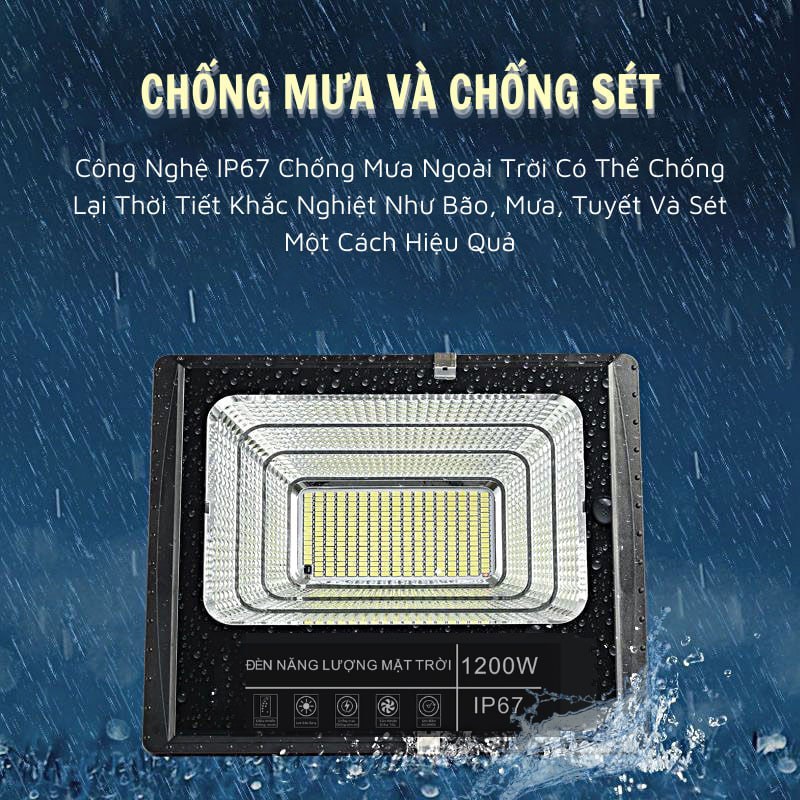 Đèn Năng Lượng Mặt Trời 1200W Shikio IP67 Chống Nước Tiết Kiêm Điện Dùng Ngoài Trời