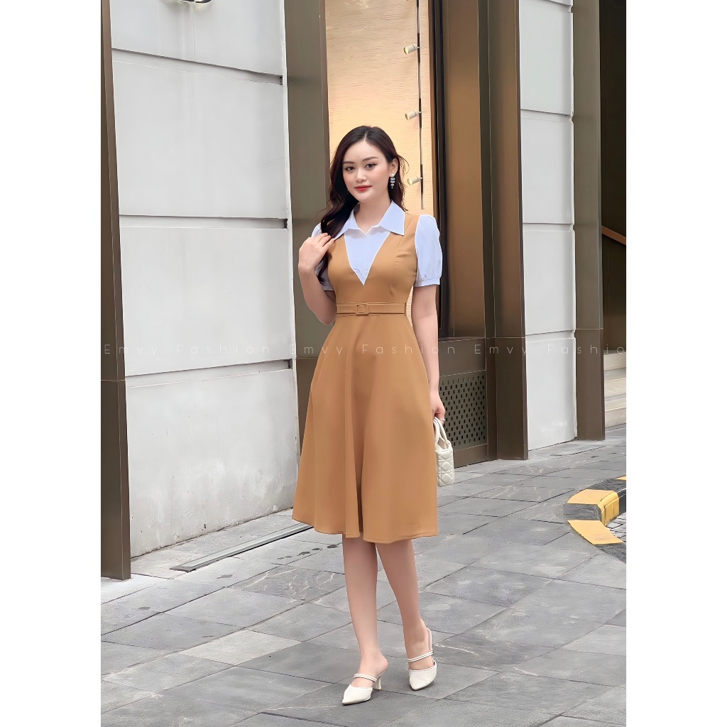 Váy nữ công sở phối áo sơ mi sang trọng tiện lợi, áo liên váy Emvy fashion K80