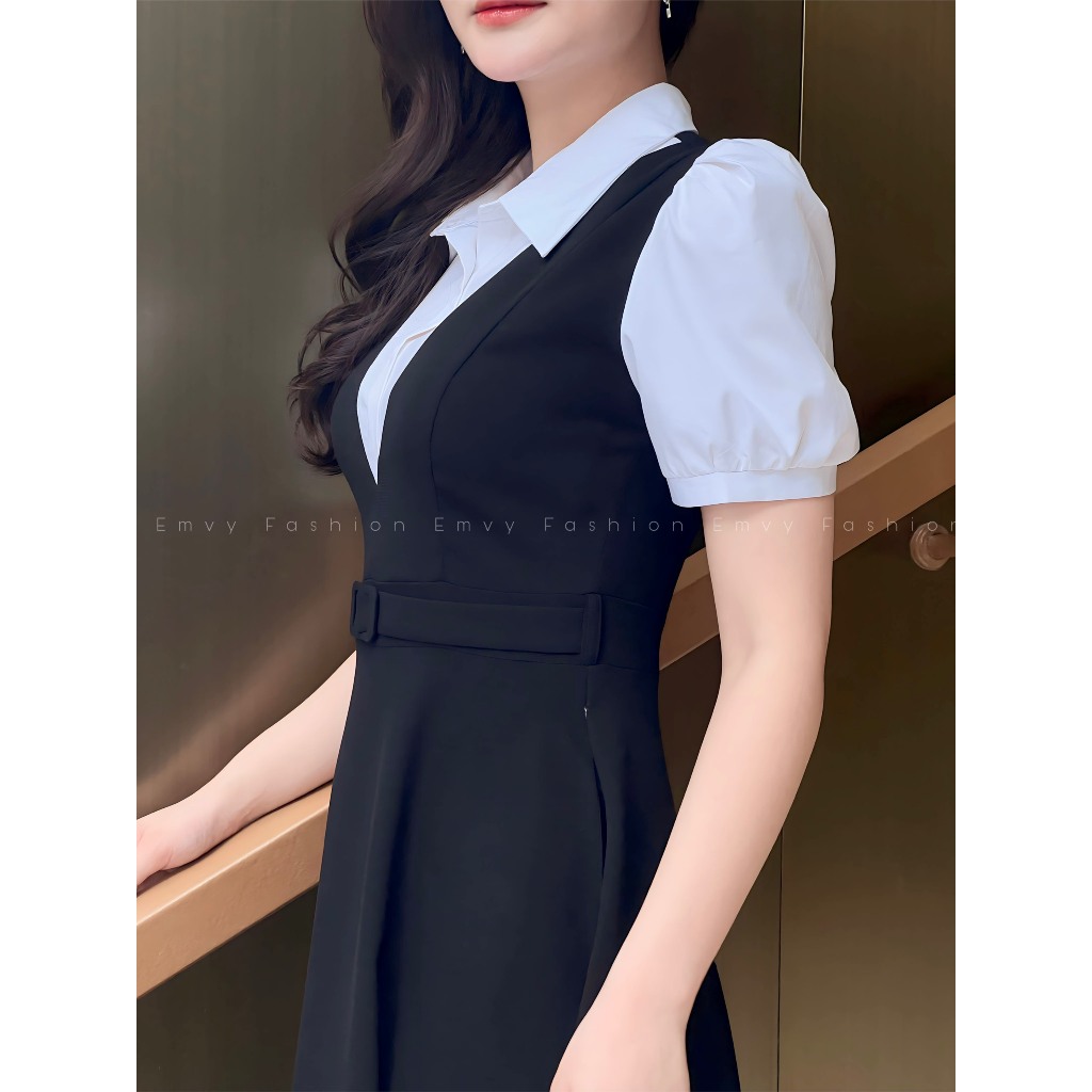 Váy nữ công sở phối áo sơ mi sang trọng tiện lợi, áo liên váy Emvy fashion K80