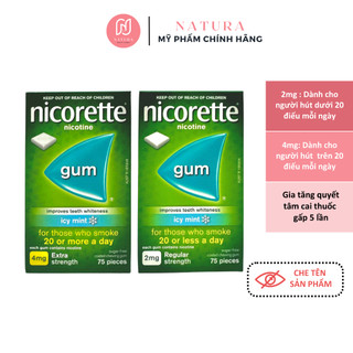 Kẹo cao su nhai giúp cai thuốc lá Nicorette nicotine gum icy mint 2mg và 4mg hộp 75 viên