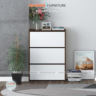 Tủ Giày Cánh Lật 3 Tầng Có Hậu Kín Gỗ MDF Melamine D65/80xR25xC112cm – Nội Thất An Nhiên (Mã 3225)