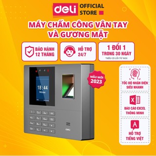 Máy Chấm Công Quét Vân Tay Và Nhận Dạng Khuôn Mặt Deli Mẫu Mới Thiết Bị Văn Phòng Màn Mình LCD 2.4" Có Tiếng Việt ES161