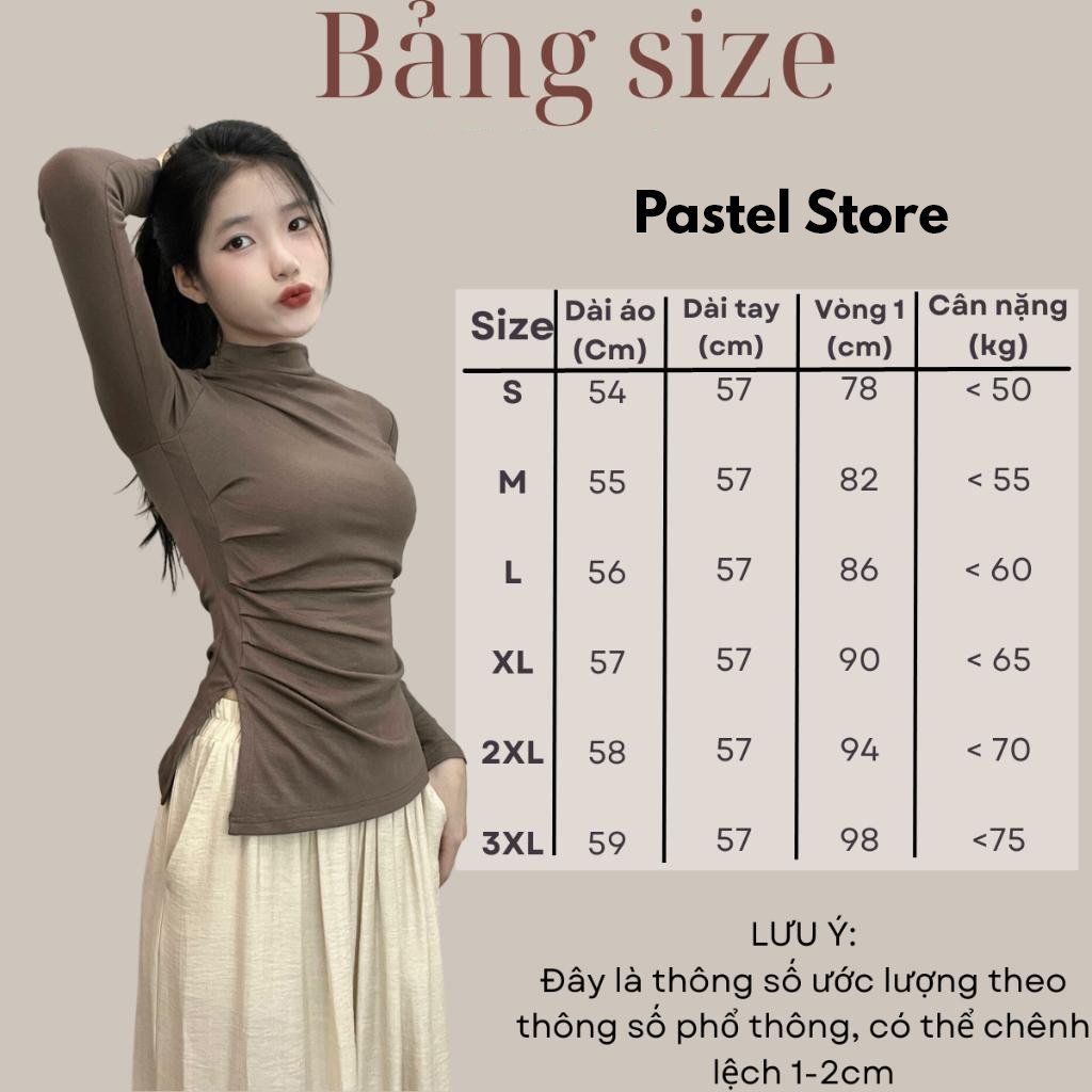 Áo Thun Dài Tay Nữ Cổ 3 Phân Nhúm Sườn Xẻ Tà BigSize Pastel, Áo Thun Nữ Dài Tay Xẻ Tà BigSize Pastel 222
