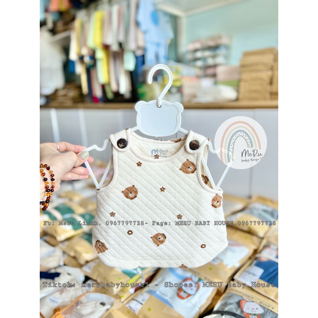 Áo Gile trần bông sơ sinh cho bé Ualarogo 0-2 tuổi cúc giữa vải Cotton giữ ấm mềm mại thoáng khí 3655-0020