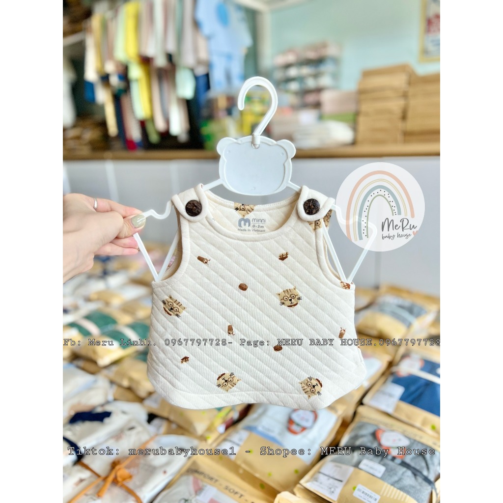 Áo Gile trần bông sơ sinh cho bé Ualarogo 0-2 tuổi cúc giữa vải Cotton giữ ấm mềm mại thoáng khí 3655-0020