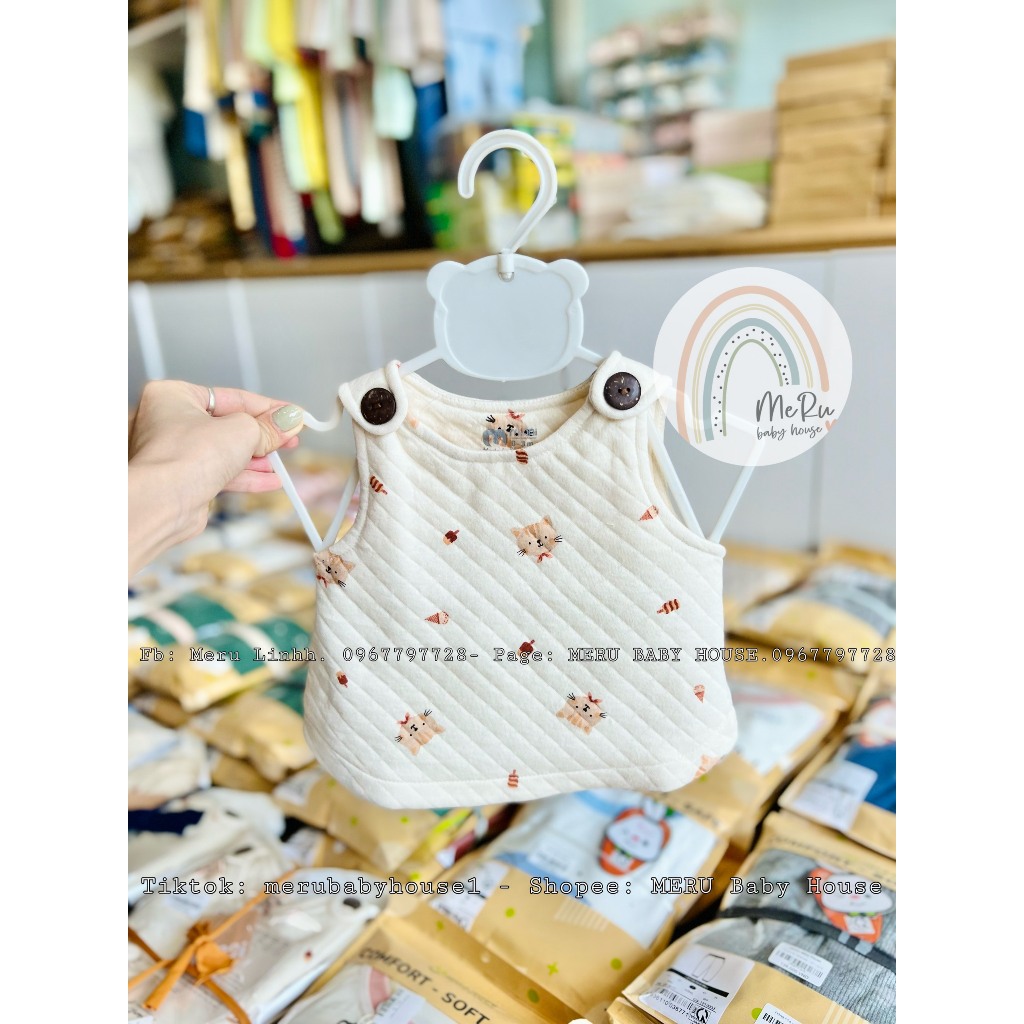 Áo Gile trần bông sơ sinh cho bé Ualarogo 0-2 tuổi cúc giữa vải Cotton giữ ấm mềm mại thoáng khí 3655-0020