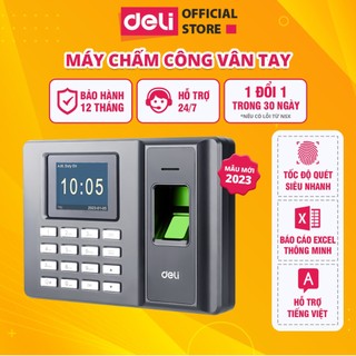 Máy Chấm Công Quét Vân Tay Deli Chính Hãng - Có Tiếng Việt Màn Hình 2.4 Inch Kết Nối USB Báo Cáo Excel Thông Minh