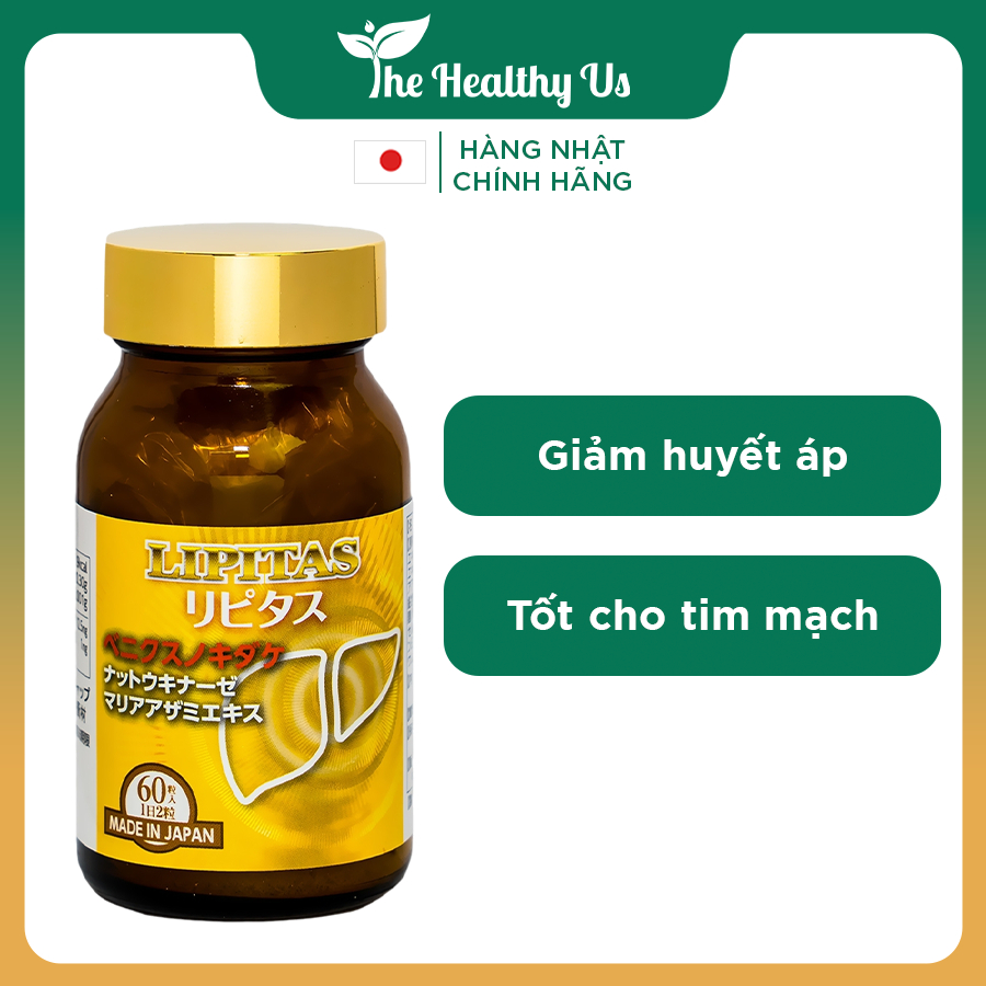 Viên uống Lipitas Jpanwell giúp giảm mỡ, Cholesterol và Triglyceride trong máu (60 viên)