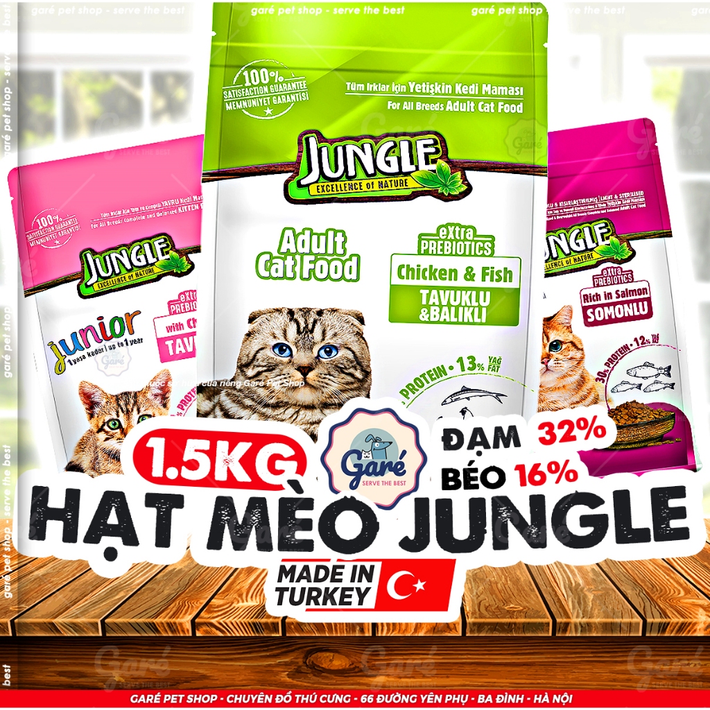 Hạt Jungle cho Mèo con Mèo lớn từ Thịt Gà & Cá Hồi - Jungle Kitten & Cat Food Sterilised nhập khẩu Châu Âu