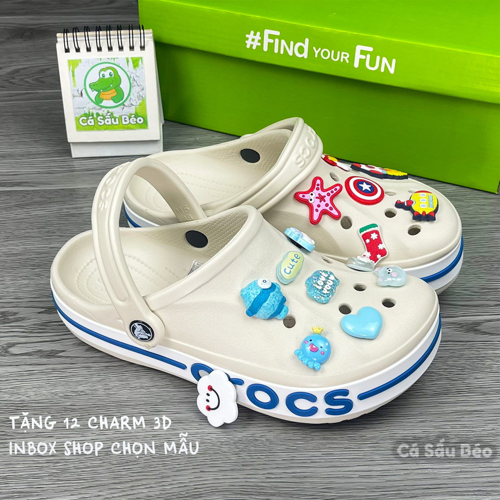 Dép Sục Cross baya Nam Nữ màu Kem Hàng loại 1, tặng kèm 12 stickers
