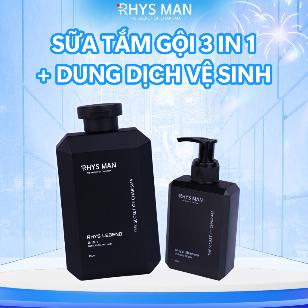 2 Chai Lẻ - Sữa tắm gội nam 3in1 Legend 350ml & Dung dịch vệ sinh nam bạc hà Ultimate 120ml RHYSMAN