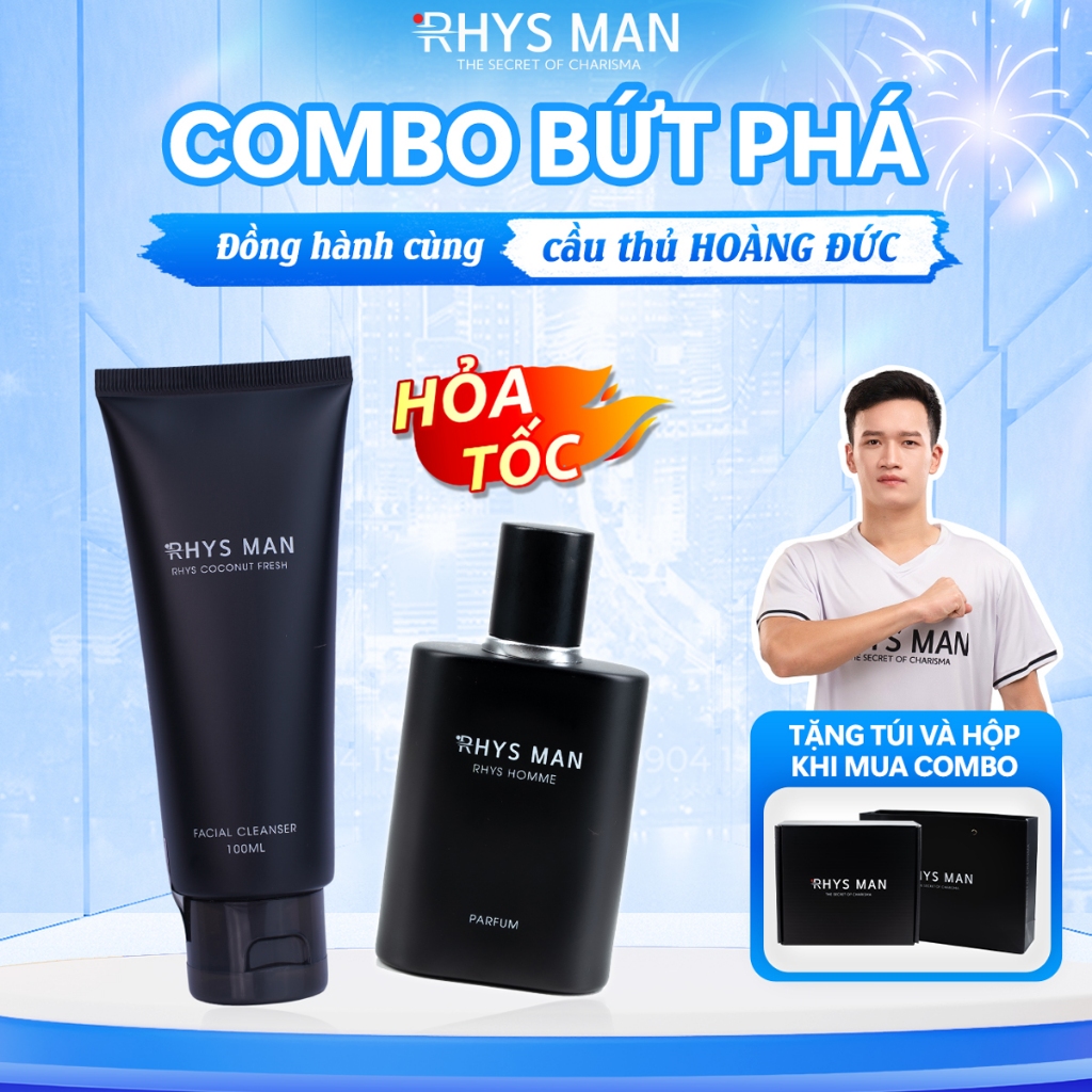Bộ quà tặng nam Sữa rửa mặt nam Rhys Coconut Fresh 100ml & Nước hoa nam lịch lãm Homme 50ml RHYS MAN