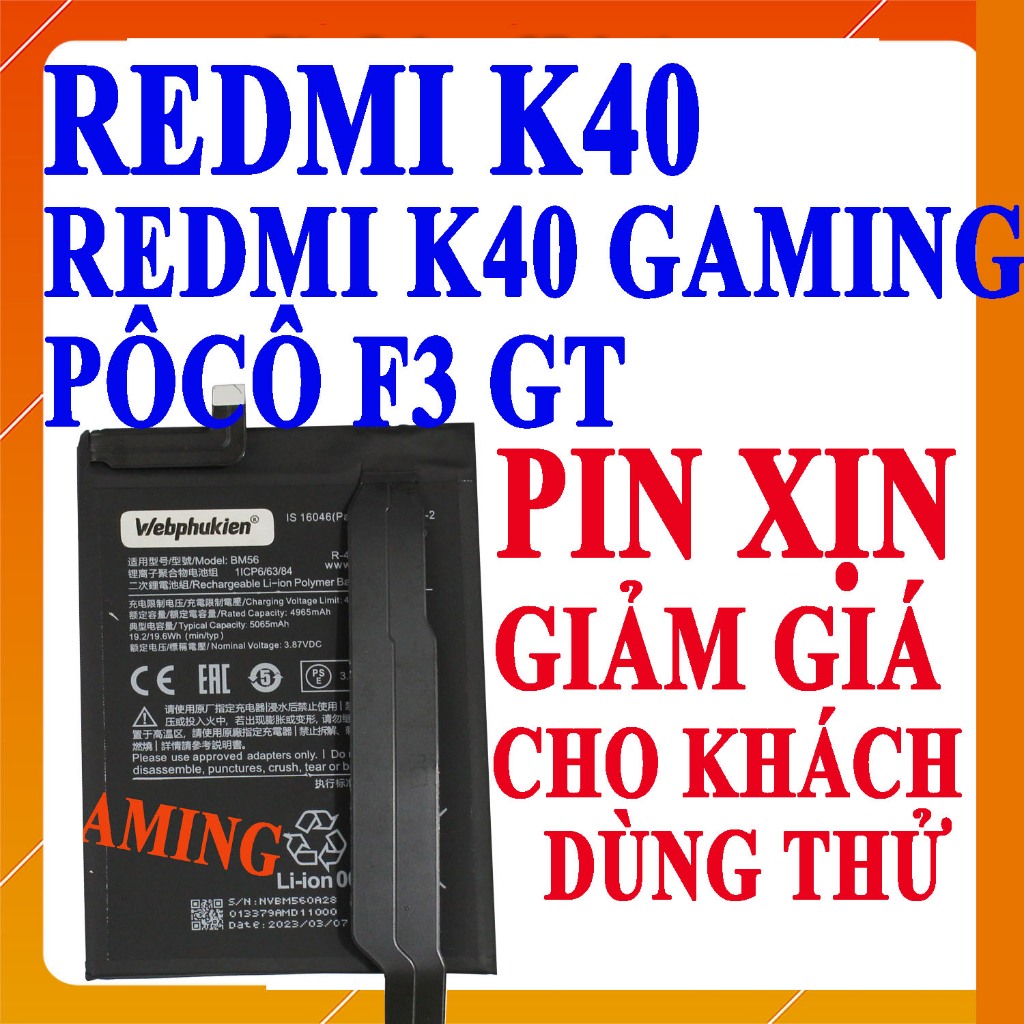 Pin Scus cho Xiaomi Redmi K40/K40 Gaming/Poco F3 GT/Pocophone F3 GT/Pocofone F3 GT mã BM56 dung lượng 5065 mAh