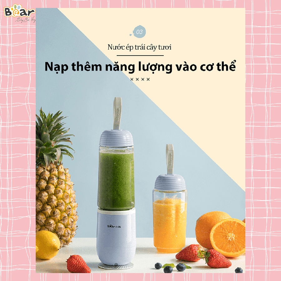 Máy xay sinh tố Bear, 2 cối xay, công suất lớn, dao 4 lưỡi thép không gỉ – Hàng chính hãng bảo hành 6-18 tháng