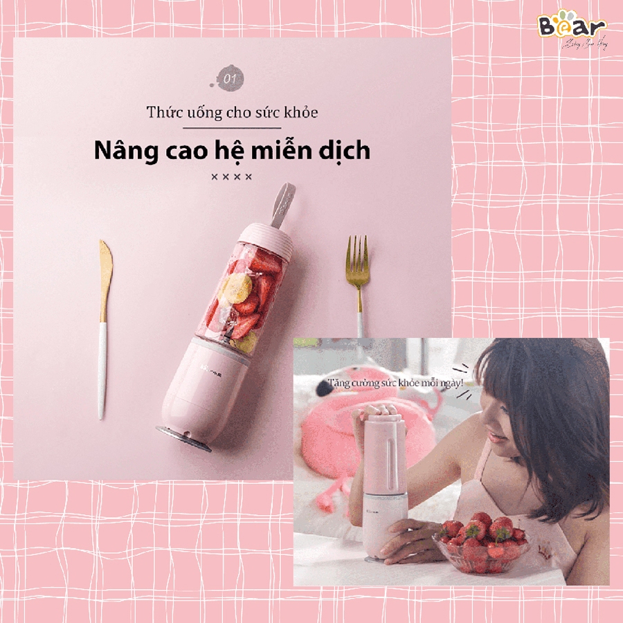 Máy xay sinh tố Bear, 2 cối xay, công suất lớn, dao 4 lưỡi thép không gỉ – Hàng chính hãng bảo hành 6-18 tháng