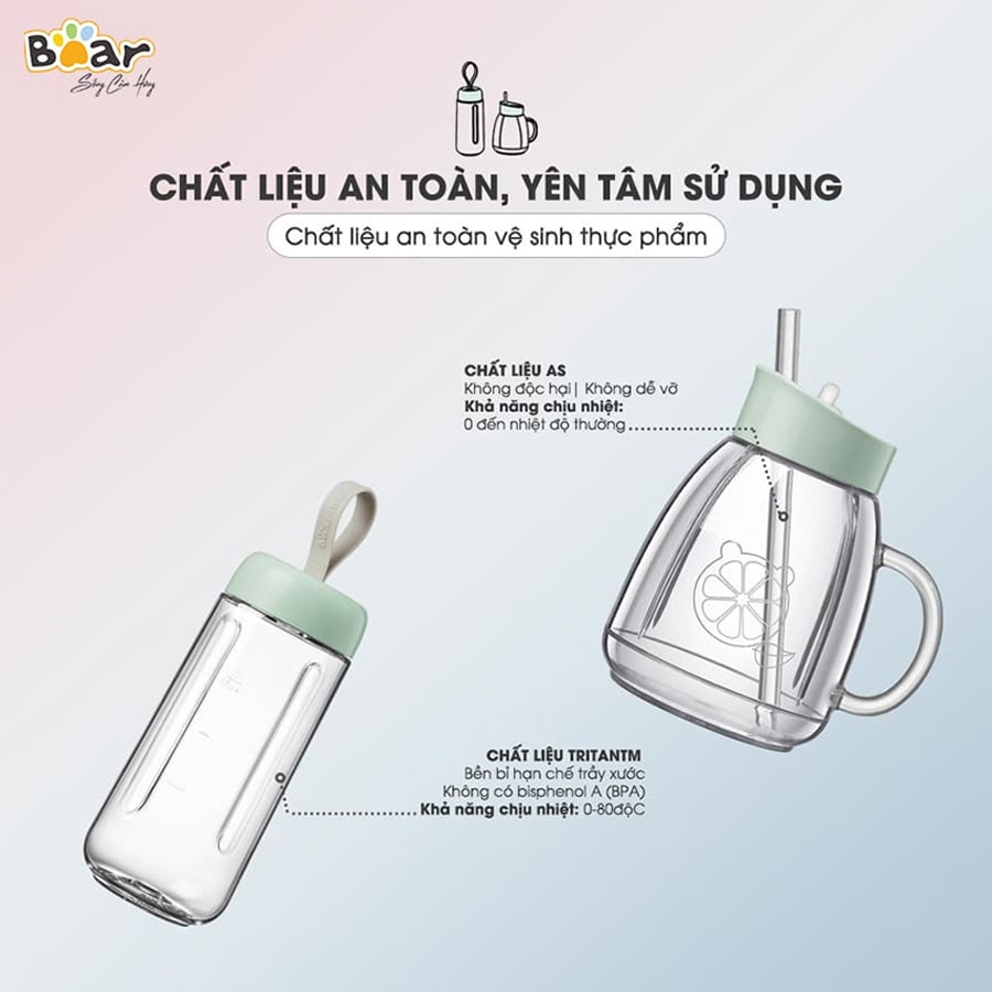 Máy xay sinh tố cầm tay Bear, máy xay hoa quả 2 cối xay công suất lớn – Hàng chính hãng bảo hành 6-18 tháng
