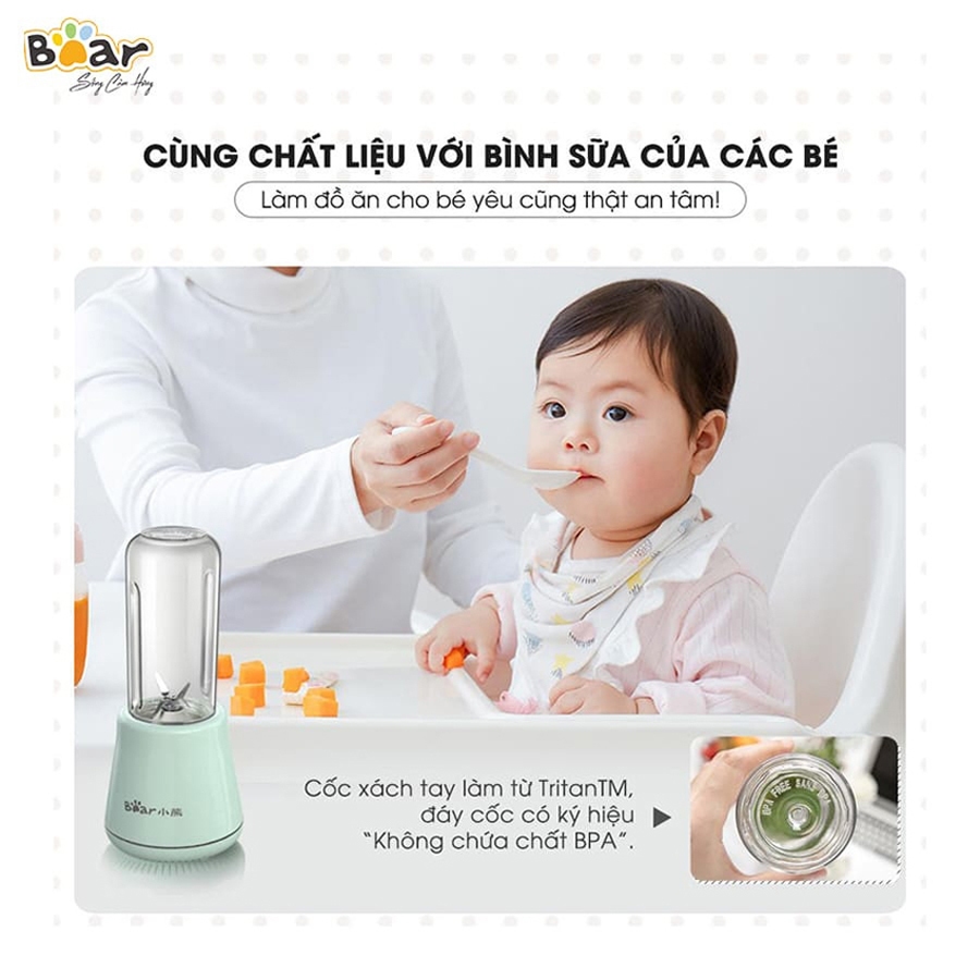 Máy xay sinh tố cầm tay Bear, máy xay hoa quả 2 cối xay công suất lớn – Hàng chính hãng bảo hành 6-18 tháng