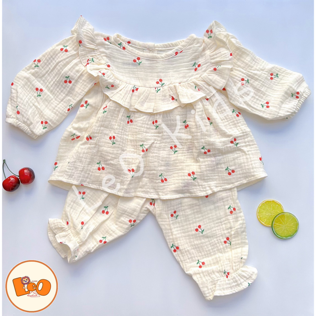 Bộ đồ dài tay cánh tiên cho bé gái vải xô muslin cao cấp mềm mịn