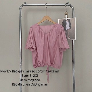 RN717_Rập giấy may áo cổ tim tay bí nữ