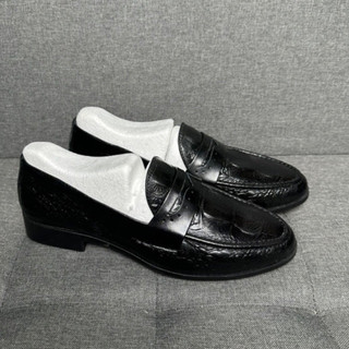 Giày da nam đai ngang da thật in vân cá sấu đế khâu lót da, giày tây lười loafer viboots da bò nguyên tấm đế cao su