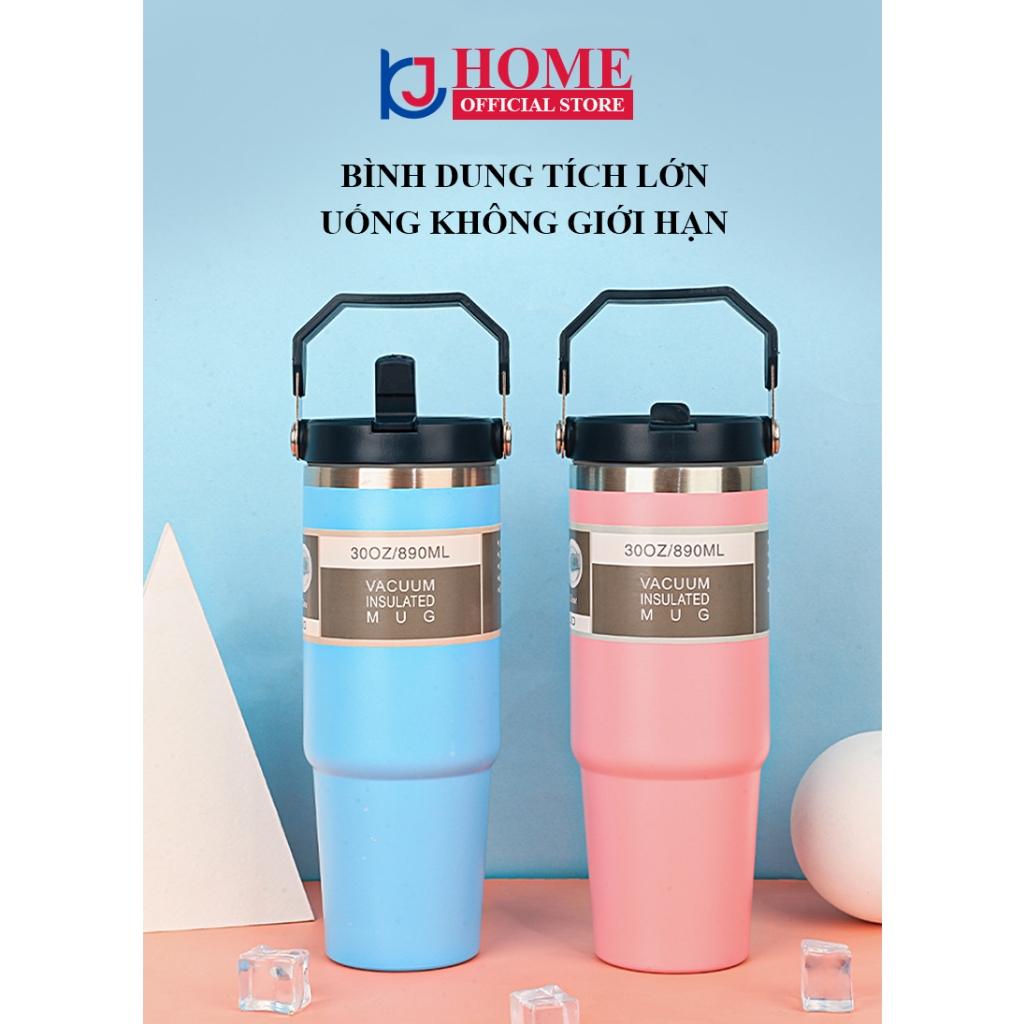 Ly Giữ Nhiệt KJ HOME Vacuum 890ml, bình giữ nhiệt Coffee Inox 304, giữ nhiệt 6 Tiếng - Có quai xách, Cốc giữ nhiệt