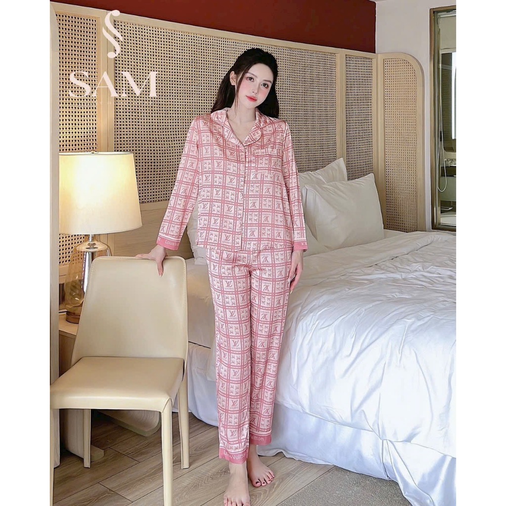 Bộ pijama nữ áo dài quần dài họa tiết chữ nhiều màu chất lụa cao cấp Xumaki Store