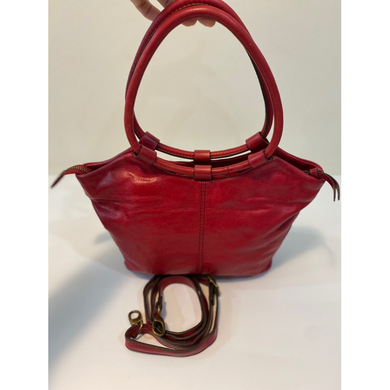 Túi vintage si hiệu Hobo da thật màu đỏ xách tay đeo chéo - secondhand