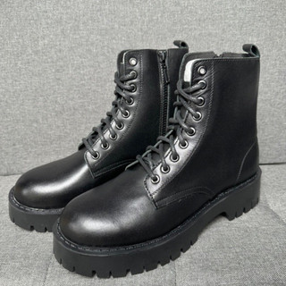 Giày Da Thật Combat boots Kiểu Dáng Đường Phố Kéo Khóa Đế Chunky Tăng Chiều Cao 5cm