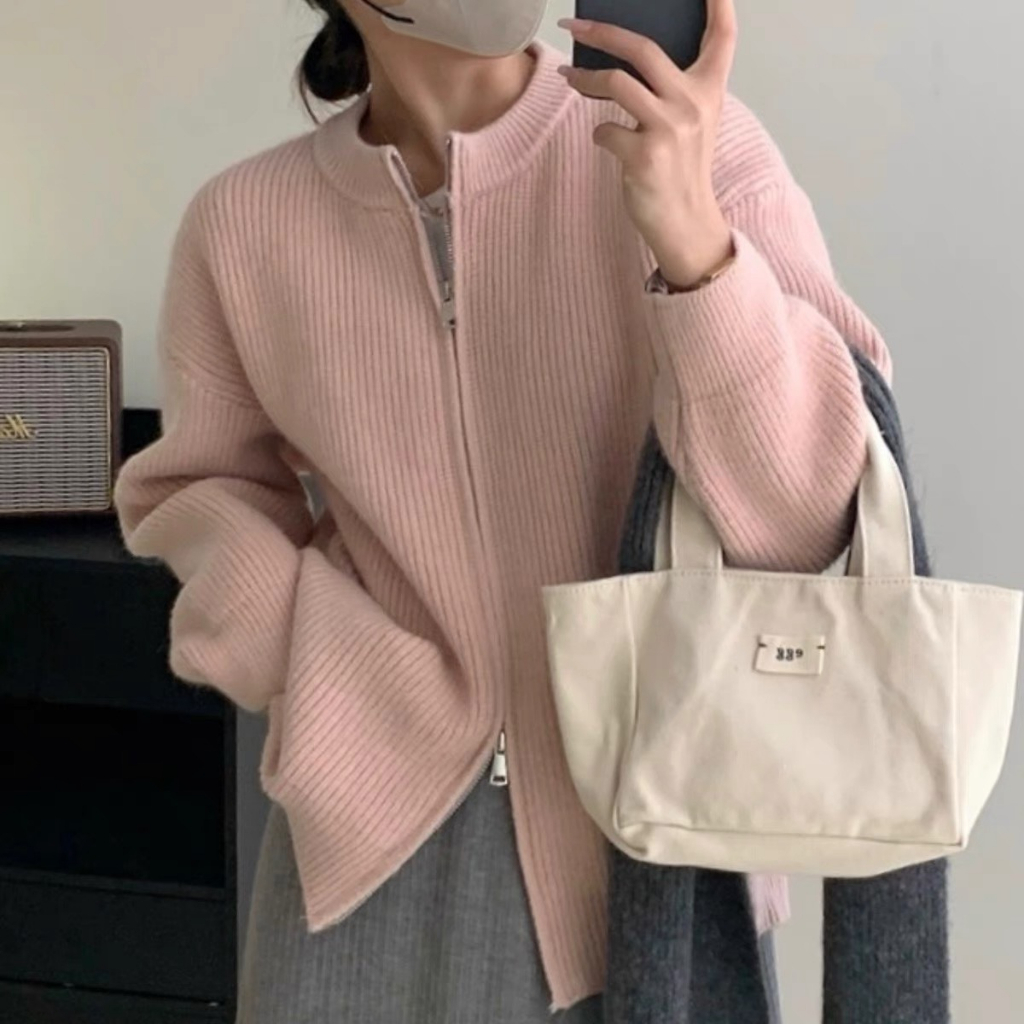 Áo khoác cardigan tông màu đơn giản có túi trước dày dặn deliz kiểu cadigan len xược trước mùa đông