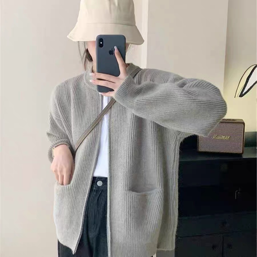 Áo khoác cardigan tông màu đơn giản có túi trước dày dặn deliz kiểu cadigan len xược trước mùa đông