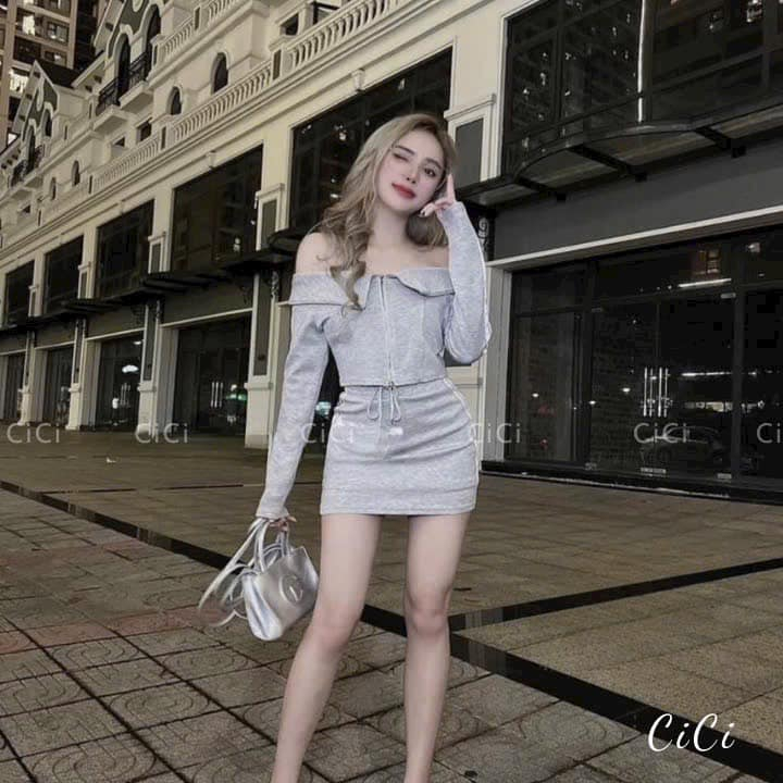 Set bẹt vai dây kéo bigsize tay dài thảo minhon mix chân váy kèm lót quần từ-60-90kg