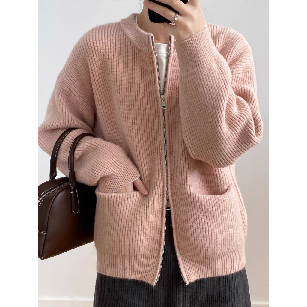 Áo khoác cardigan tông màu đơn giản có túi trước dày dặn deliz kiểu cadigan len xược trước mùa đông