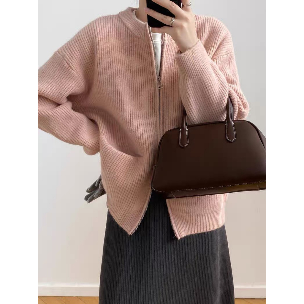 Áo khoác cardigan tông màu đơn giản có túi trước dày dặn deliz kiểu cadigan len xược trước mùa đông